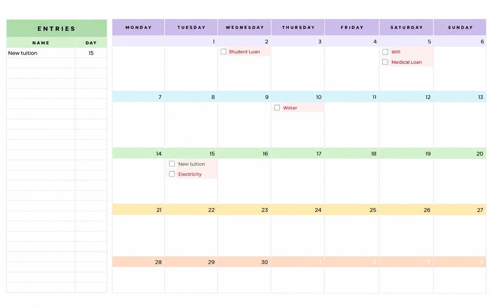 Bill Calendar